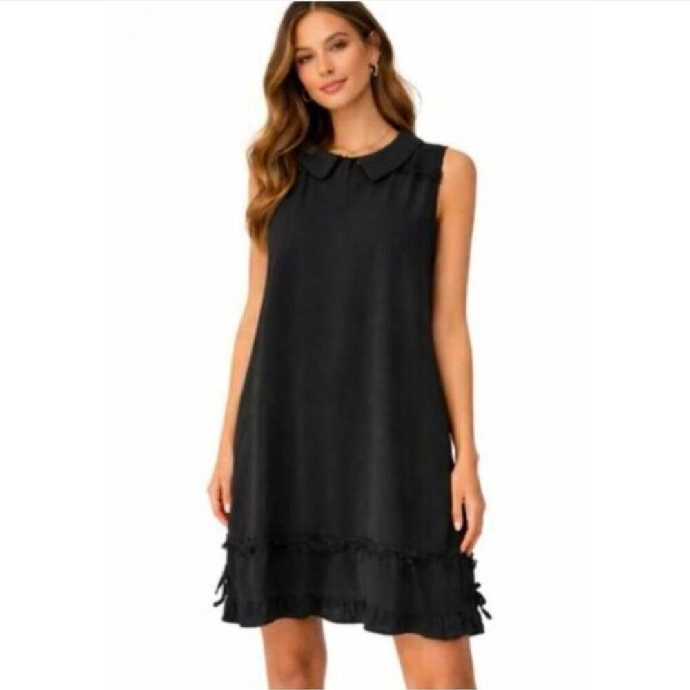 Myrtlewood Of California Modcloth Black Fringe Sleeveless Shift Dress Size Large
